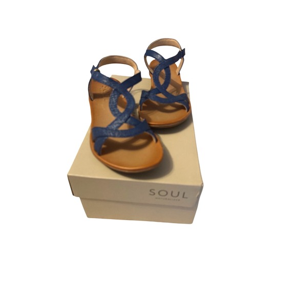 SOUL Naturalizer Shoes - Soul Naturalizer Solo Blue Strappy Wedge Sandals Womens 7 W Wide Comfort